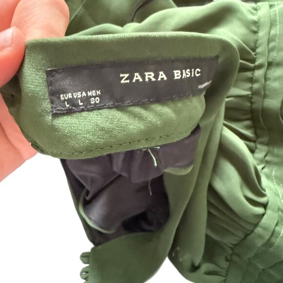 Zara Womens Halter Neck Dress Olive Green Chiffon Elegant L Large - Picture 4 of 11